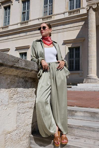 My Blog Çağla Satin Baggy Trousers with Elastic Waist - 51199