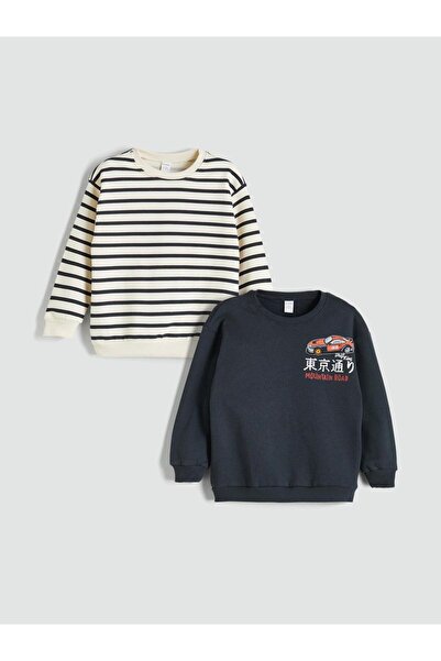 LC Waikiki Bisiklet Yaka Baskılı Erkek Çocuk Sweatshirt