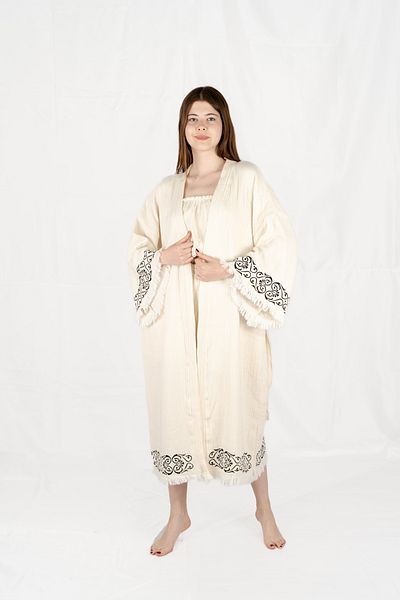 Befera Design Muslin Kimono 100% Cotton Tile Printed Patterned Bathrobe Kaftan Dressing Gown