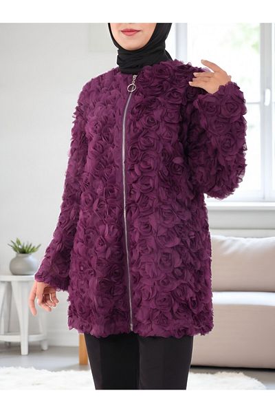 Modamorfo Tulle Cap with Rose Detail on the Front Zipper - Purple