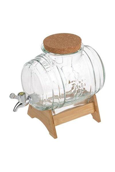 OEM Dozator Bauturi 3L din Sticla cu Robinet si Capac din Pluta, Suport din L...