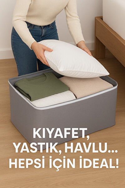 Genel Markalar Hurç 6’lı Set 65x40x32 cm Gri – Yastık & Kıyafet Saklama, Çift Fermuarlı