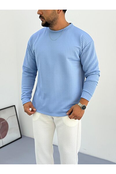 Baycombine35 Ανδρικό φούτερ με καπιτονέ σχέδιο από ύφασμα βάφλα με λαιμόκοψη