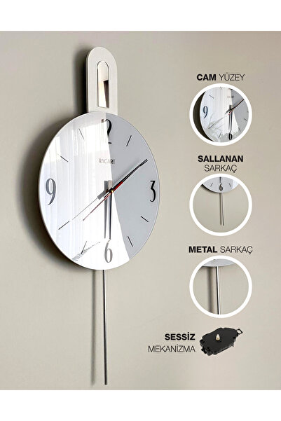 Racart Cam Yüzeyli Metal Sarkaçlı Duvar Saati