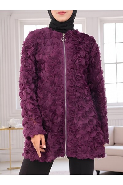 Modamorfo Tulle Cap with Rose Detail on the Front Zipper - Purple