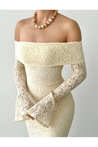 zoezoe Dantel Detay, Korsaj, Midi, Yırtmaçlı, Bordo Elbise