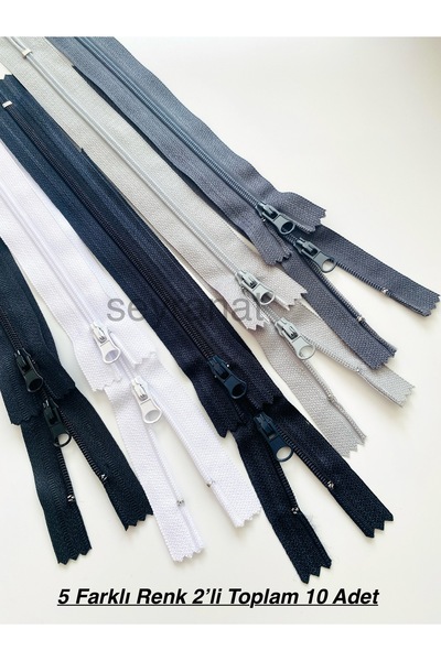 seyranat 5 Koyu Renk 10 Adet Kaliteli Metal Elcikli 18 cm Pantolon Çanta Cüzdan Fermuarı