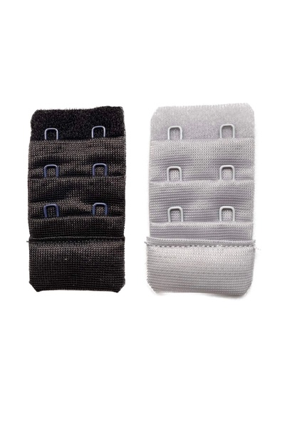 No8 Home 2 Pieces Agraf Bra Extension Clasp 3 Rows / 2 Hooks Black Gray
