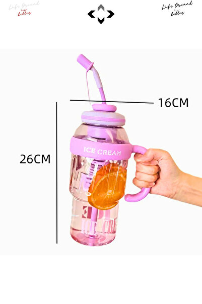 LİGROUND Infuencer's 1400 ml Colorful Handled Tritan Detox Flask Water Bottle with Straw, Sports Daily School Water Bottle