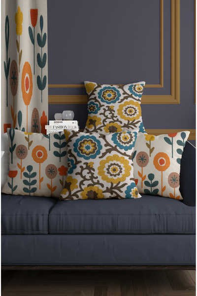 ALAMODECOR Huse pentru perne cu model floral boem, aspect brodat, cu două fețe, digital, cu imprimeu bucăți, 4 bucăți