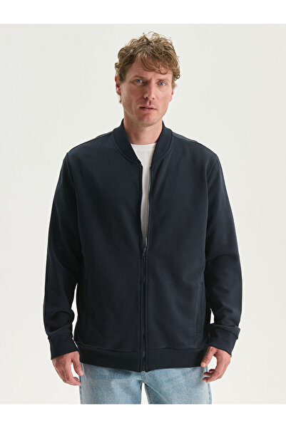 LC Waikiki Navy Blue College Collar Long Sleeve Men's Zippered Sweatshirt