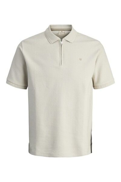 Jack & Jones Men's Beige Jprblucameron SS Zip Polo Polo Shirt 12284397-Moonstruck