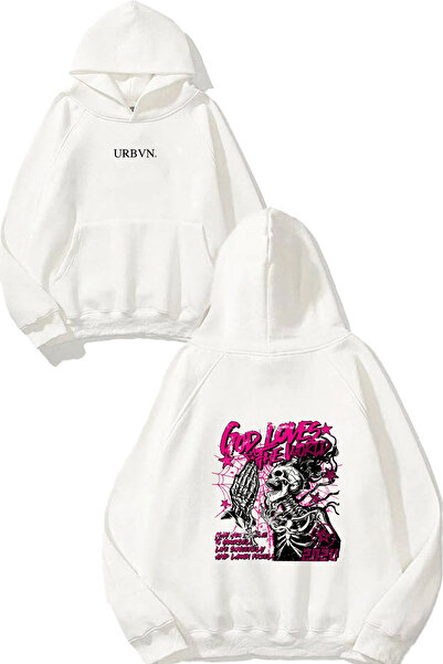 urbvn سويت شيرت أبيض كبير الحجم مطبوع عليه تصميم Love World