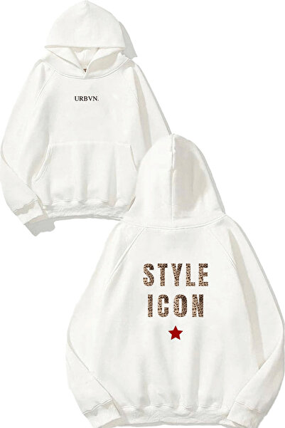 urbvn Style Icon Design Printed Oversize White Hooded Sweatshirt