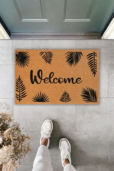 Dormot Modern Durable Doormat - Welcome Leaf Pattern Door Mat 70X45Cm