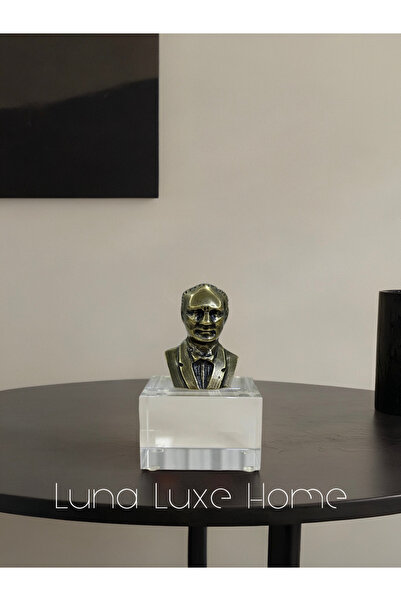 Luna Luxe Home Dekoratif Atatürk Büst Ofis Masa Üstü Kristal Metal Heykel Fig...