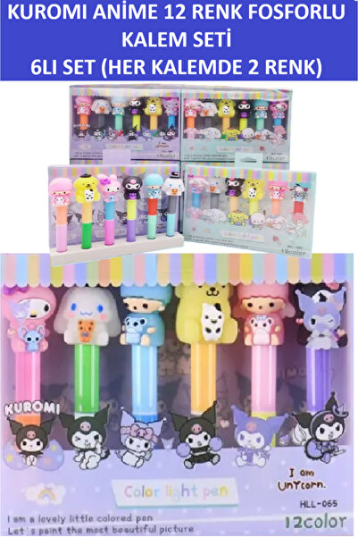 ZETCONCEPT SANRIO KUROMI CINAMONROLL 12 RENK 6LI FOSFORLU KALEM SETİ - OKUL K...