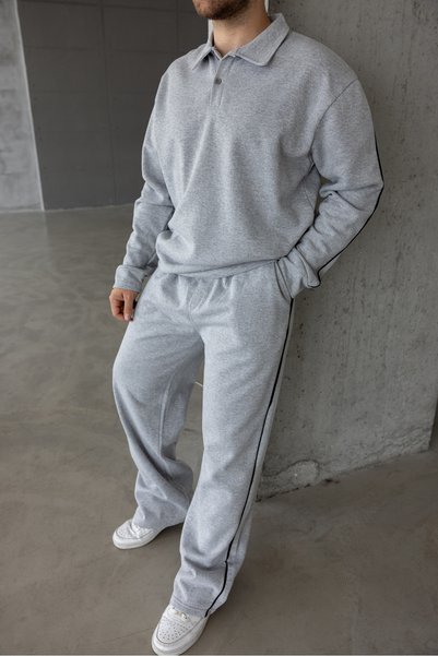 DARK MODA Men's Oversized Striped Baggy Bottom-Top Tracksuit Set