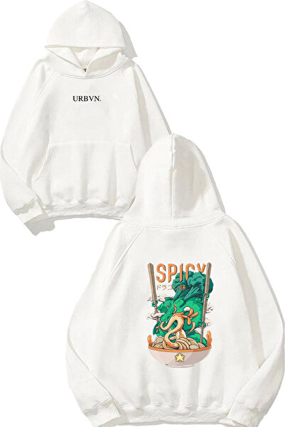 urbvn سويت شيرت أبيض كبير الحجم مطبوع بتصميم حار