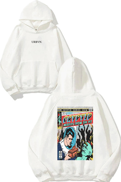 urbvn سويت شيرت أبيض كبير الحجم مطبوع بتصميم Cryptid