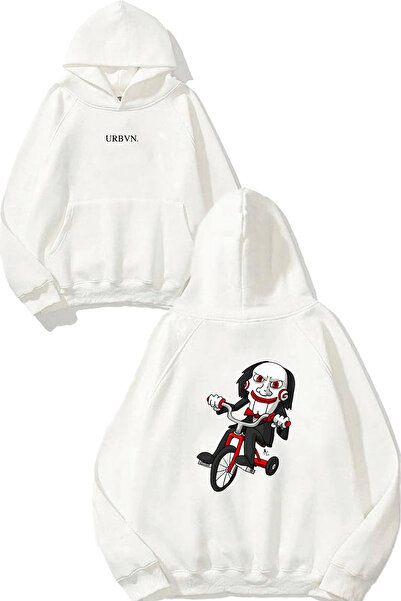 urbvn سويت شيرت أبيض كبير الحجم مطبوع عليه تصميم المنشار