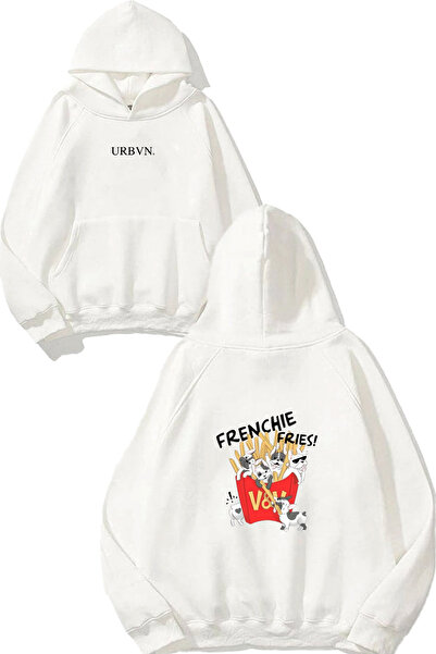 urbvn سويت شيرت أبيض كبير الحجم مطبوع عليه تصميم فرينشي فرايز