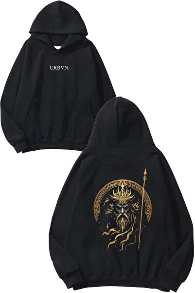 urbvn سويت شيرت بقلنسوة أسود كبير الحجم مطبوع بتصميم King Design