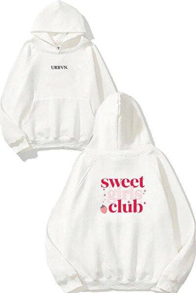 urbvn سويت شيرت بقلنسوة أبيض كبير الحجم مطبوع بتصميم Sweet Girls Club