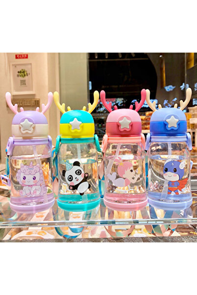 Minopi 600 ml Polykarbon Deer Flask with Straw and Automatic Lid 20 cm Length