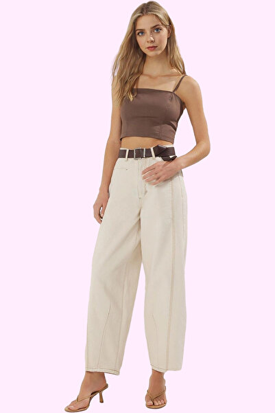 PayBuy بنطلون جينز نسائي عصري عالي الخصر وواسع الساق مع حزام من القطن للاستخدام اليومي للاستخدام الموسمي