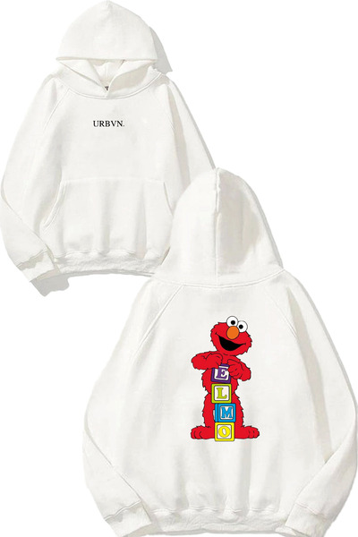 urbvn سويت شيرت أبيض كبير الحجم مطبوع عليه نص Elmo