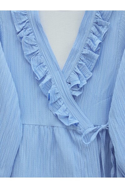 Modamorfo Kimono Set with Ruffled Collar and Tie Front Skirt - Baby Blue