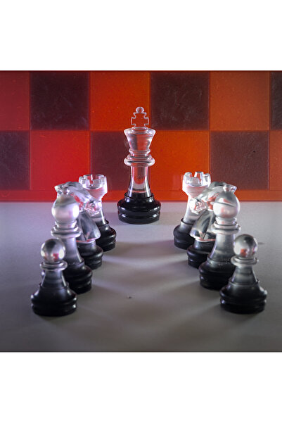 Erkutlar Ticaret El Yapımı Epoksi Satranç Takımı -Siyah-Turuncu 31x31 cm -Çift Renkli Özel Taşlar - Hediyelik