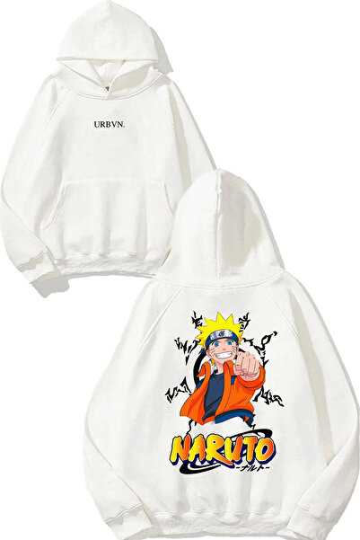 urbvn سويت شيرت أبيض كبير الحجم مطبوع بتصميم ناروتو