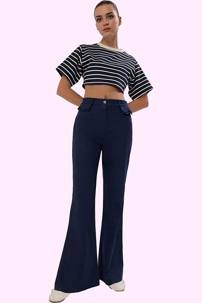 PayBuy Women's Fashion High Waist Wide Leg Bootcut Trousers Cotton Daily Use Summer