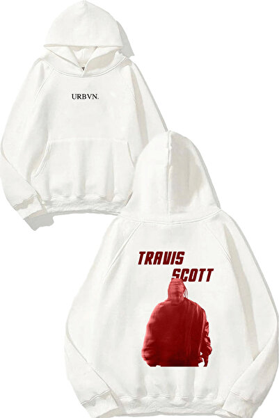 urbvn سويت شيرت أبيض كبير الحجم مطبوع بتصميم ترافيس 1