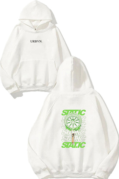 urbvn سويت شيرت أبيض كبير الحجم مطبوع بتصميم ثابت