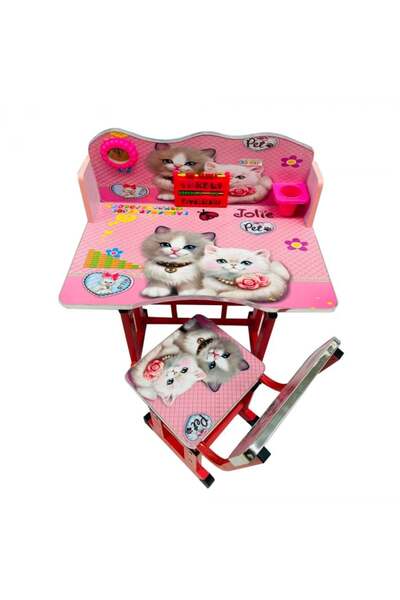 OEM Set de birou cu scaun pentru copii, înălțime reglabilă, ceas educativ, abac colorat