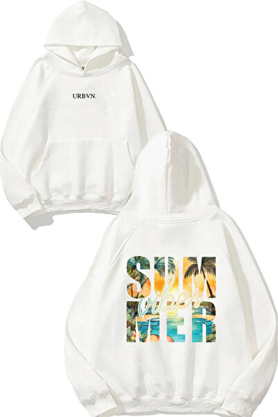 urbvn سويت شيرت أبيض كبير الحجم مطبوع بتصميم Summer Vibes