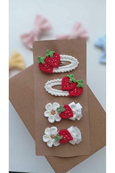 Corcoz El Yapımı 4'lü Çilek Desenli Toka Seti - CZ27