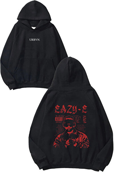 urbvn سويت شيرت بقلنسوة أسود كبير الحجم مطبوع بتصميم Eazy E Rapper