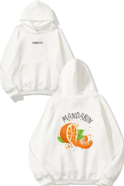 urbvn سويت شيرت أبيض كبير الحجم مطبوع بتصميم الماندرين