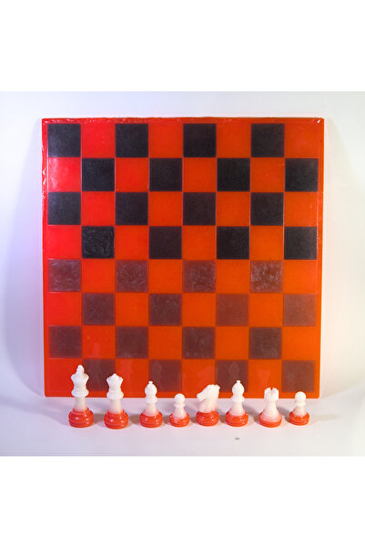 Erkutlar Ticaret El Yapımı Epoksi Satranç Takımı -Siyah-Turuncu 31x31 cm -Çift Renkli Özel Taşlar - Hediyelik