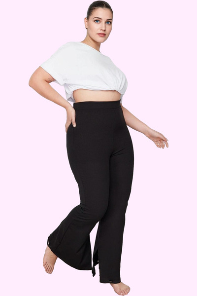PayBuy Women's Fashion High Waist Spanish Leg Flare Pants Knitted Solid Pattern Daily Use Modern Design