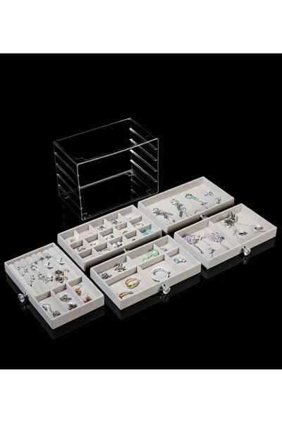 İsdeksan Jewelry Box with 5 Drawers, Jewelry Organizer, Suede Jewelry Stand