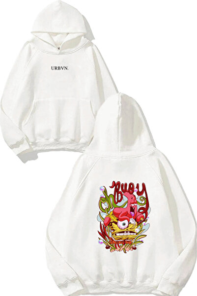 urbvn سويت شيرت أبيض كبير الحجم مطبوع بتصميم سبونج بوب ملون