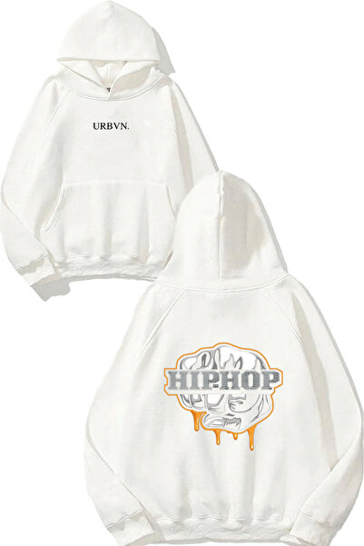 urbvn سويت شيرت أبيض كبير الحجم مطبوع بتصميم الهيب هوب
