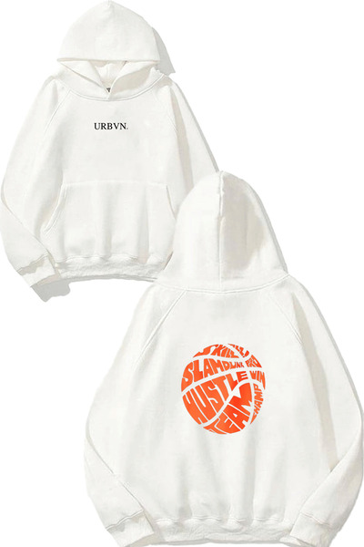 urbvn سويت شيرت أبيض كبير الحجم مطبوع عليه تصميم كرة السلة