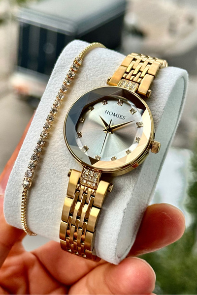 Homies Women's Wristwatch Steel Cord Cut Glass Waterproof Gift Box and Bracelet Gift.Hm22961S01