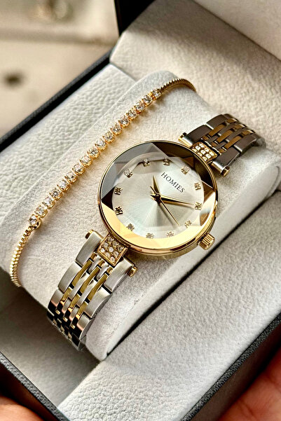 Homies Women's Wristwatch Steel Cord Cut Glass Waterproof Gift Box and Bracelet Gift.Hm22961S01